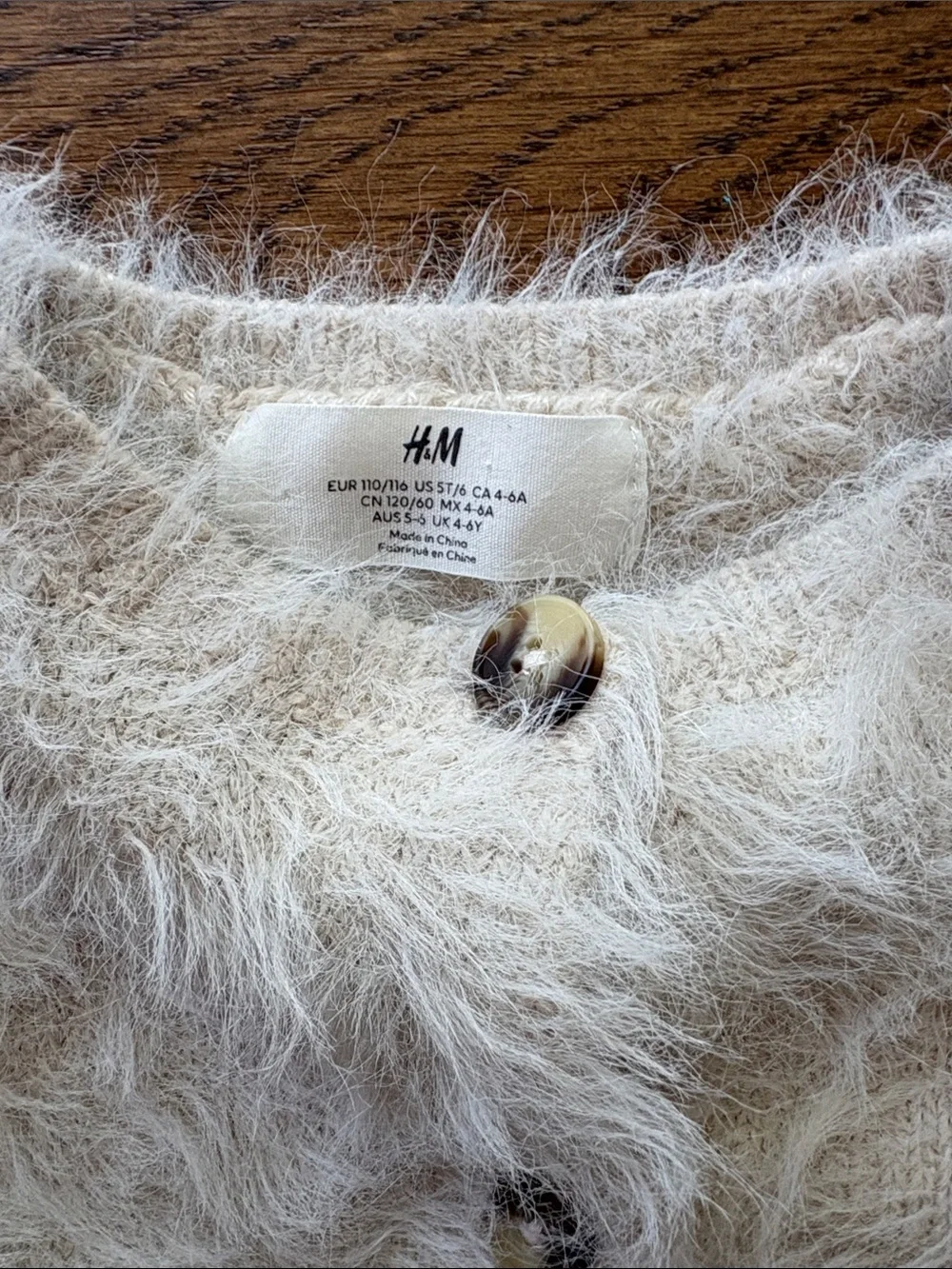 H&M Fuzzy Wool Blend Knit Button DownCardigan in Cream